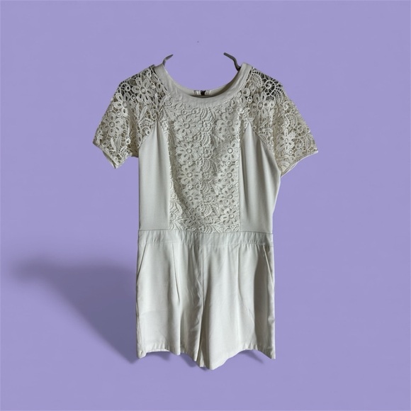 Pants - White Lace Short Sleeve Romper